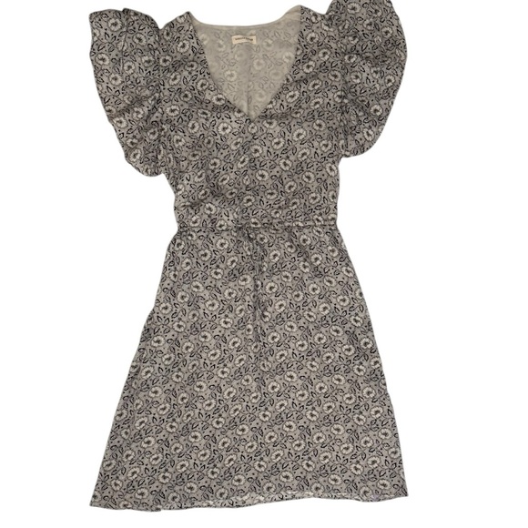 Rebecca Taylor Black White Cream Dainty Floral Silk Cap Sleeve Mini Dress Small - Picture 8 of 8